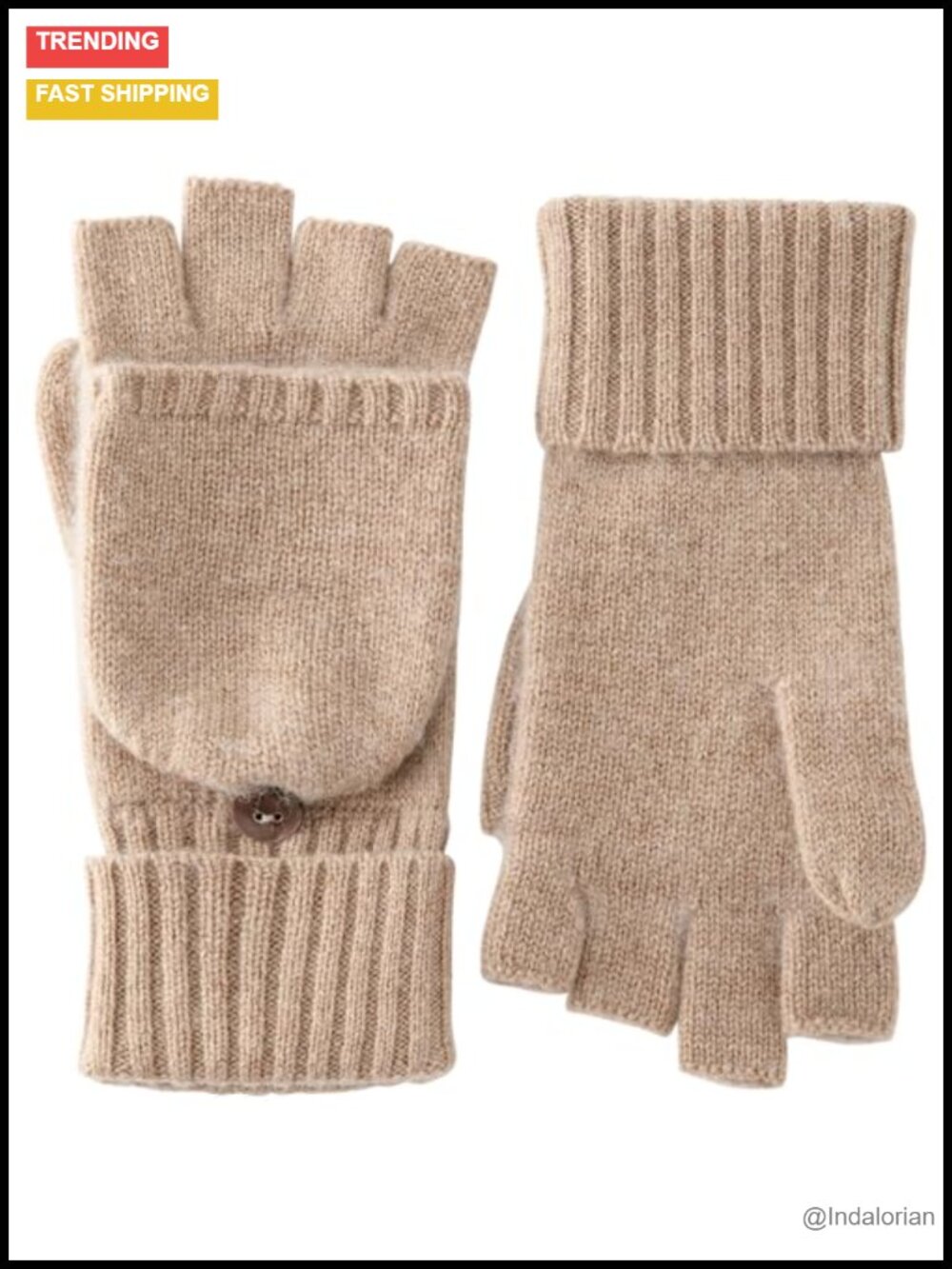 100% Cashmere Fingerless Gloves with Convertible Mittens Flap